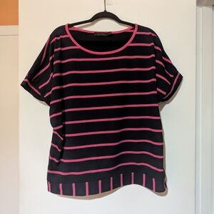 The Limited Black and Pink Striped Short Sleeve Top